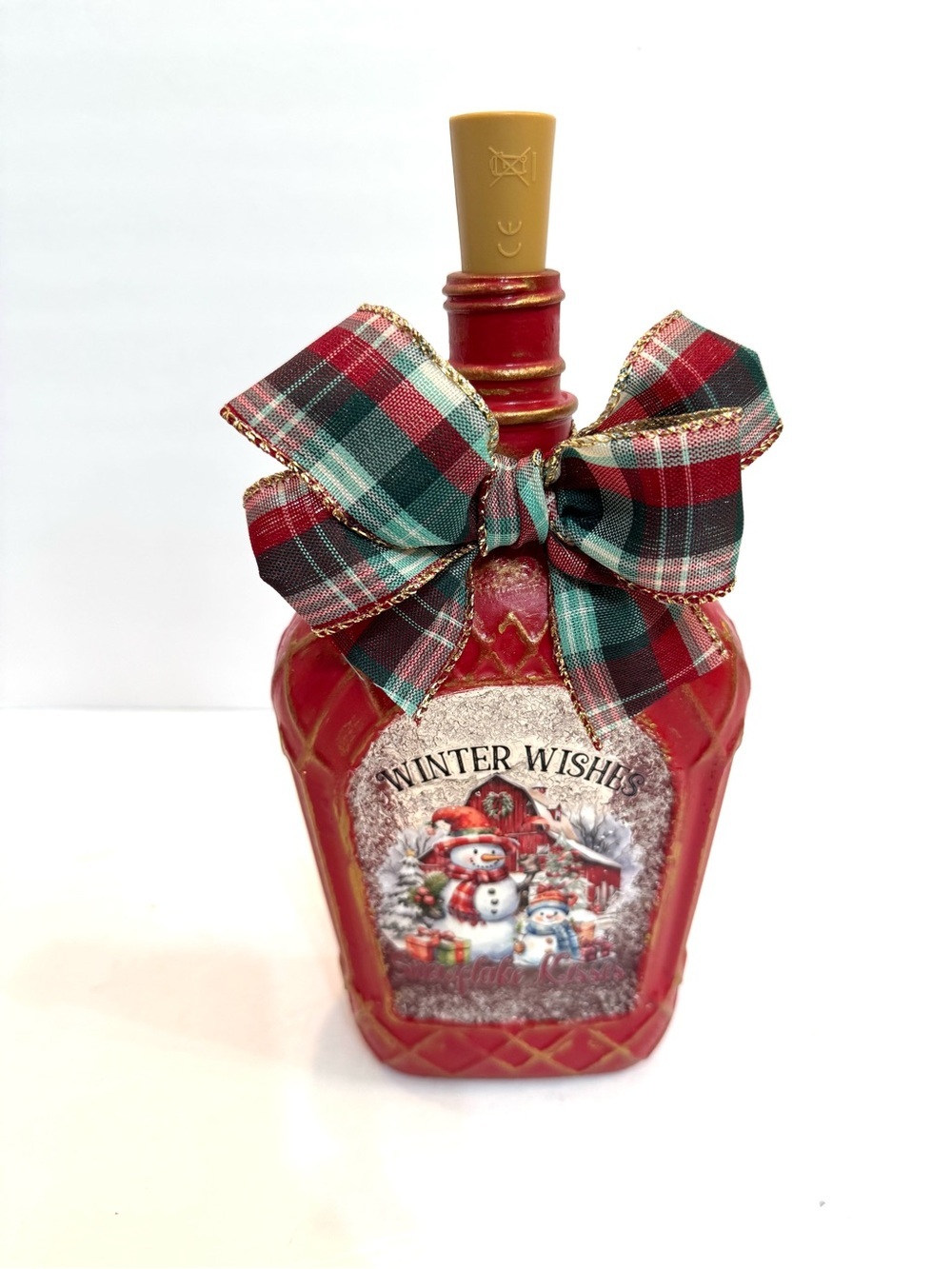 OOAK Red Lighted On/Off Snowman Winter
Bottle Holiday Decor